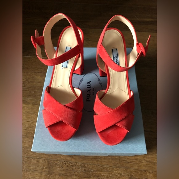 PRADA-AUTHENTIC (NWT/Box)-Women's Tangerine Platform Strappy Sandals - Picture 14 of 14